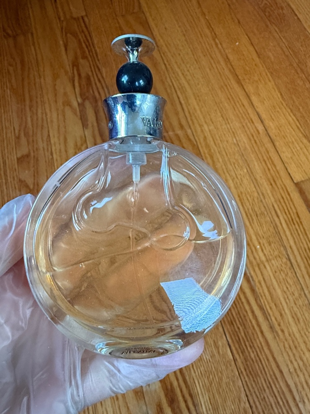 Valentino Round Clear Glass Perfume Bottle with Black & Silver Top